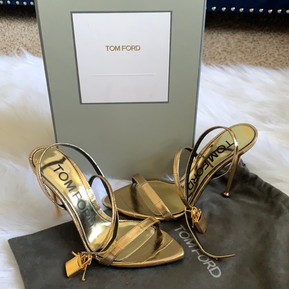 Tom Ford 105mm Metallic Lizard-Print Lock Heels